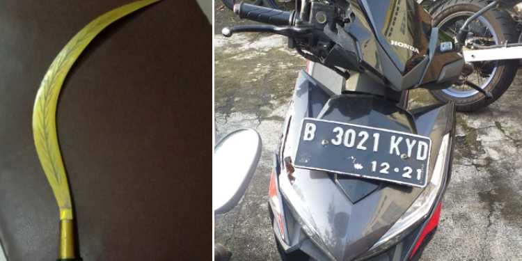 barang bukti celurit dan motor