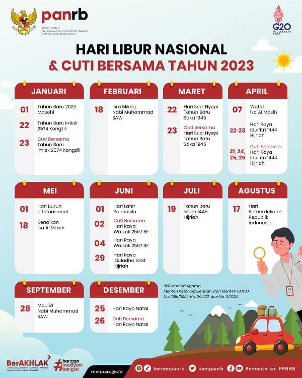 Hari Libur dan Cuti Bersama Tahun 2023